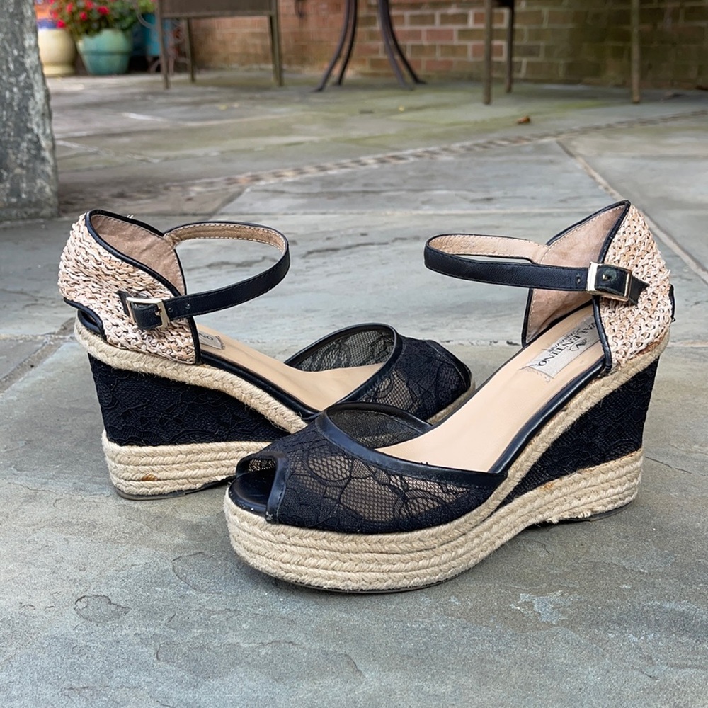 Valentino Garavani Black Lace Wedges